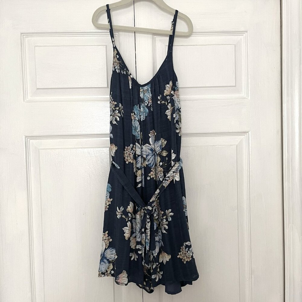 Lulus Navy Blue Floral Print Sleeveless Romper